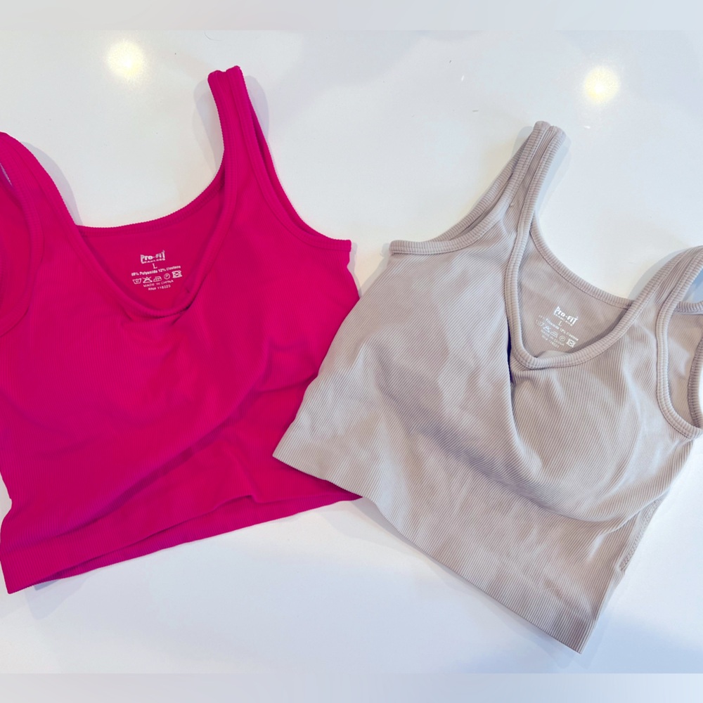 TWO crop tanks - pink & tan set